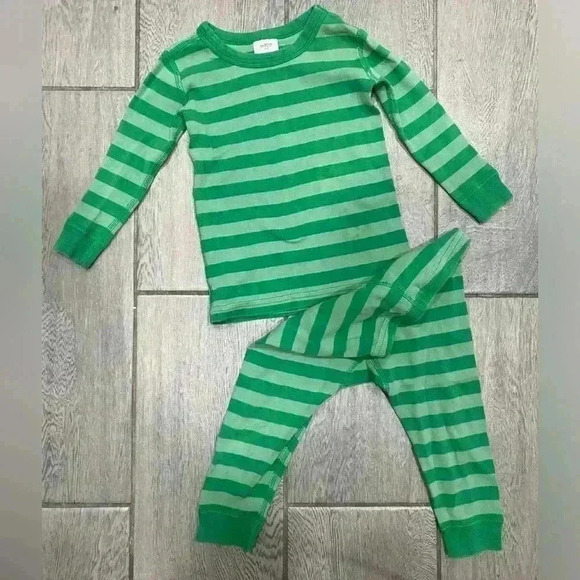 Hanna Andersson Green Stripped Pajamas size 85 size 2T​ - Picture 3 of 5